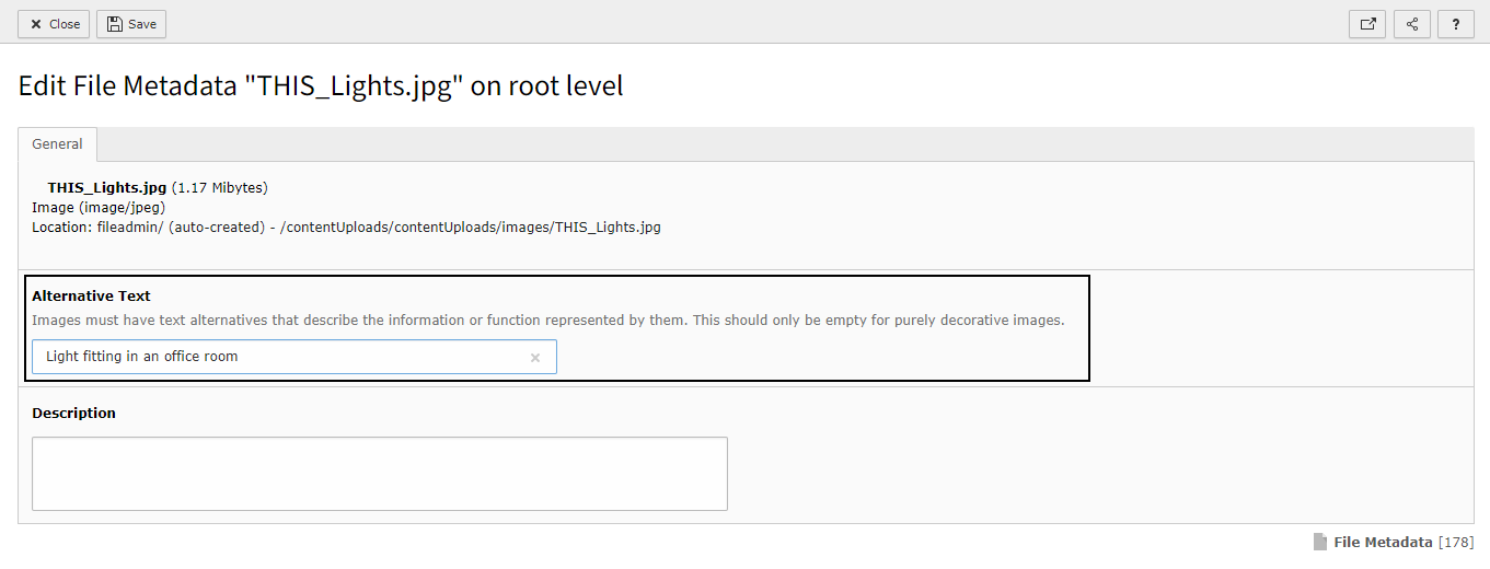 Screenshot showing how to add alternative text