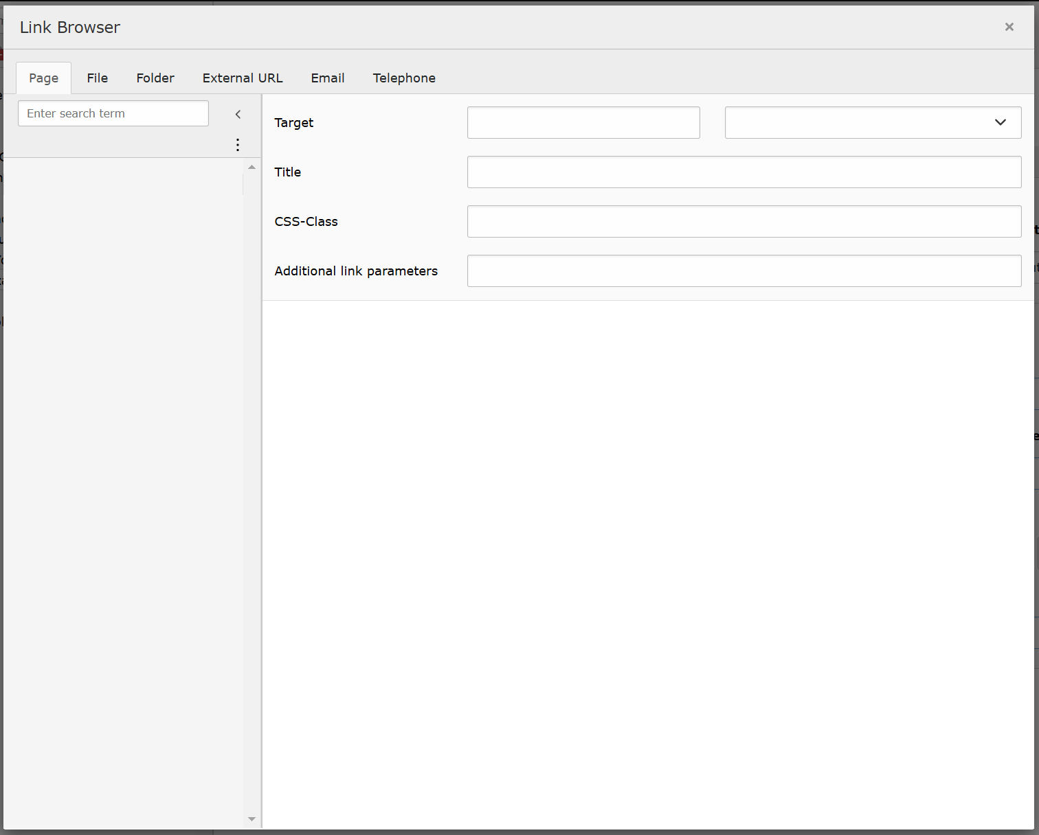 Screenshot of TYPO3's Link Browser.
