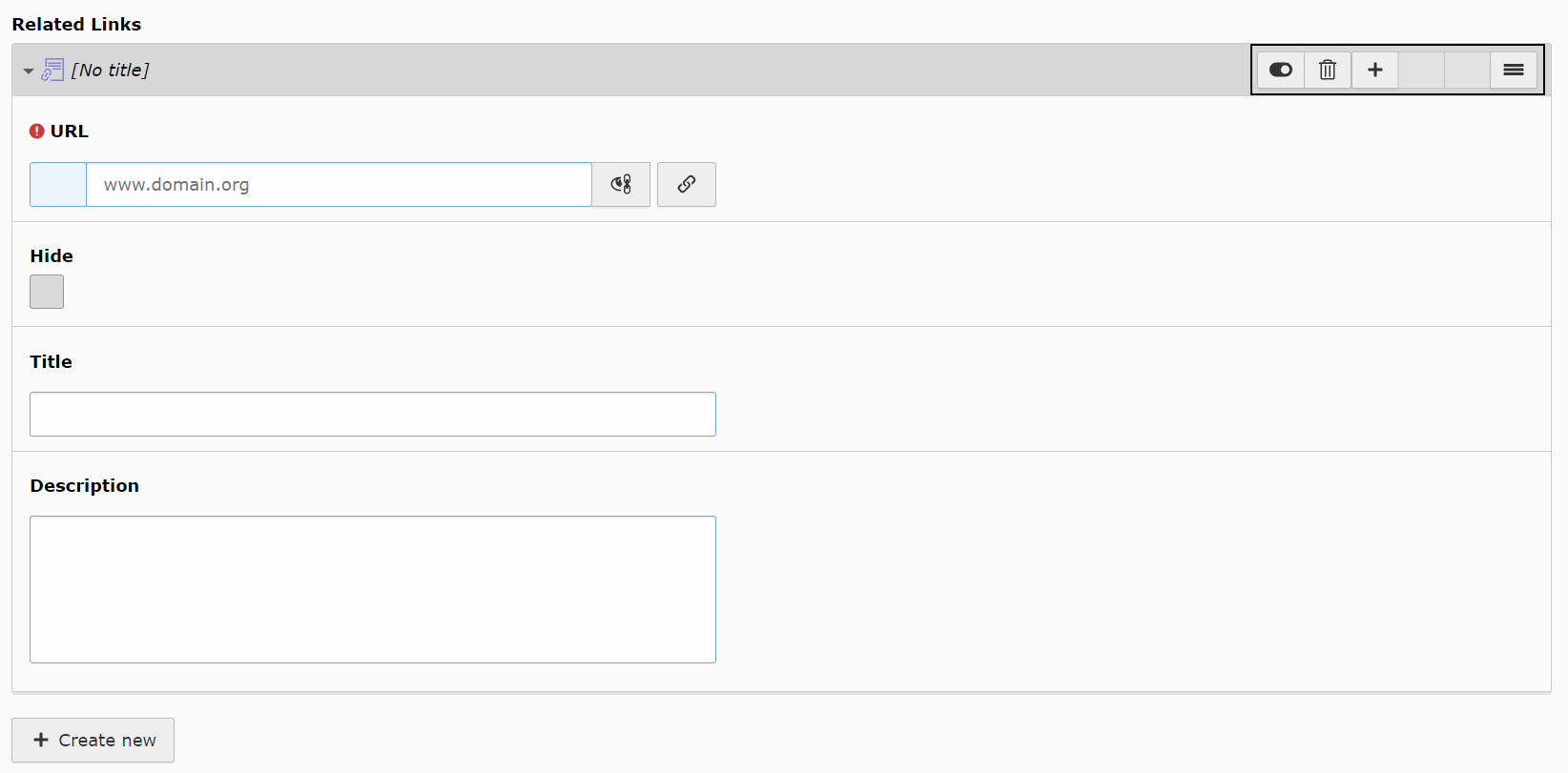 Screenshot of the Relation Links setup in the News Relations tab.