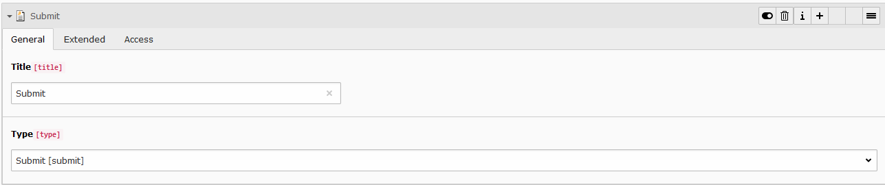 A screenshot of the Submit option. General tab and Title field and Type drop-down menu.