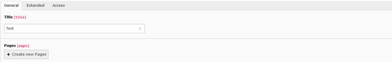A screenshot of the General tab and Title with a field below and an option to Create new pages