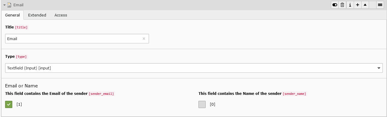 A screenshot of the email option. General tab and Title field and type drop-down menu and two tick boxes.
