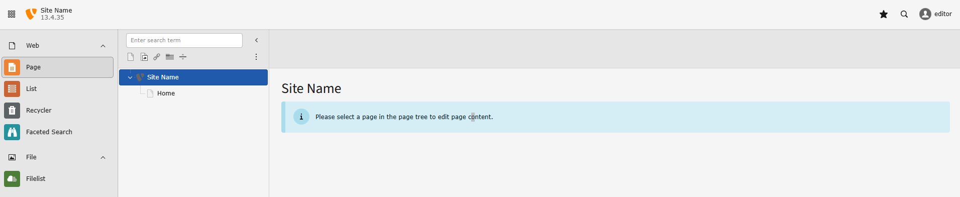 Screenshot showing TYPO3 in Light mode with the Theme set to Modern.